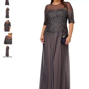 Adrianna Papell beaded illusion gown in navy